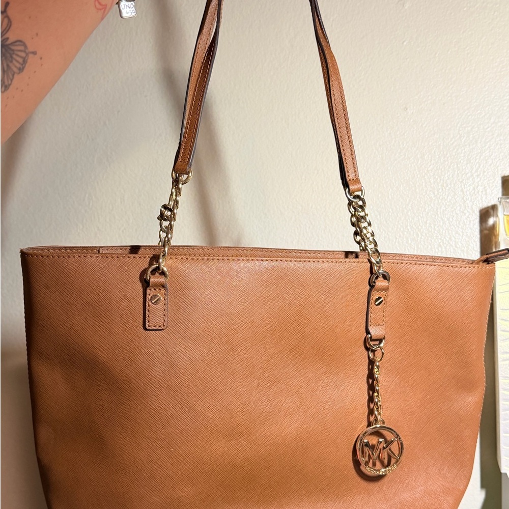 Michael Kors Brown Leather Tote with Gold Accents